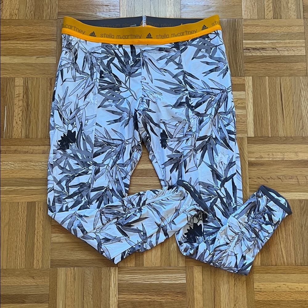 ADIDAS BY STELLA MCCARTNEY Ruched Bamboo Leaf Print Leggings L
